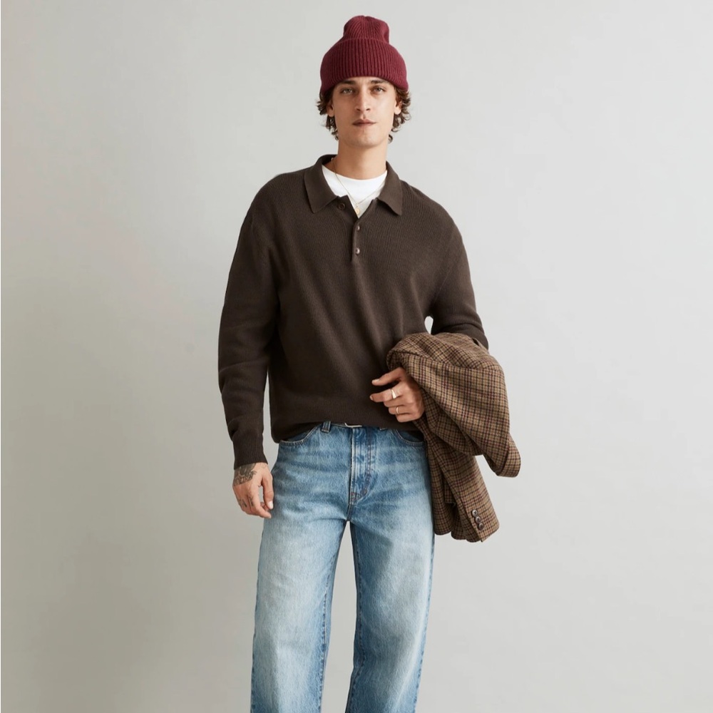 Madewell Ribbed Long-Sleeve Sweater Polo - Picture 3 of 7